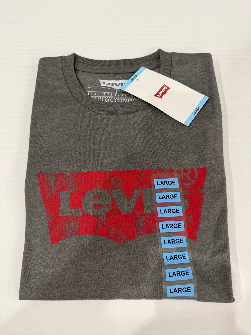 Levi's Men's Gray Crewneck T-Shirt with Red Logo size Large